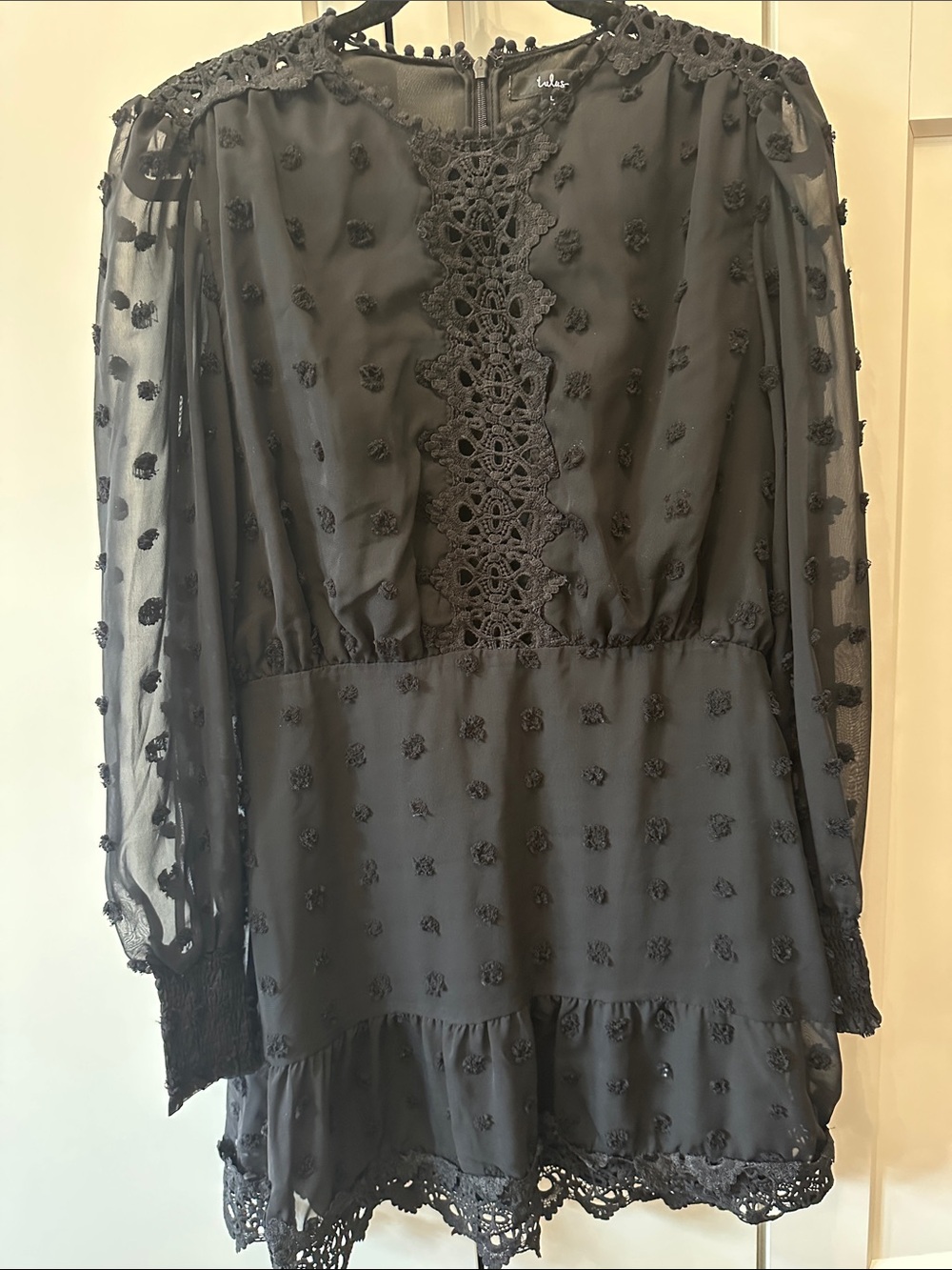 Lulu's Black Mini Dress with Crochet Trim